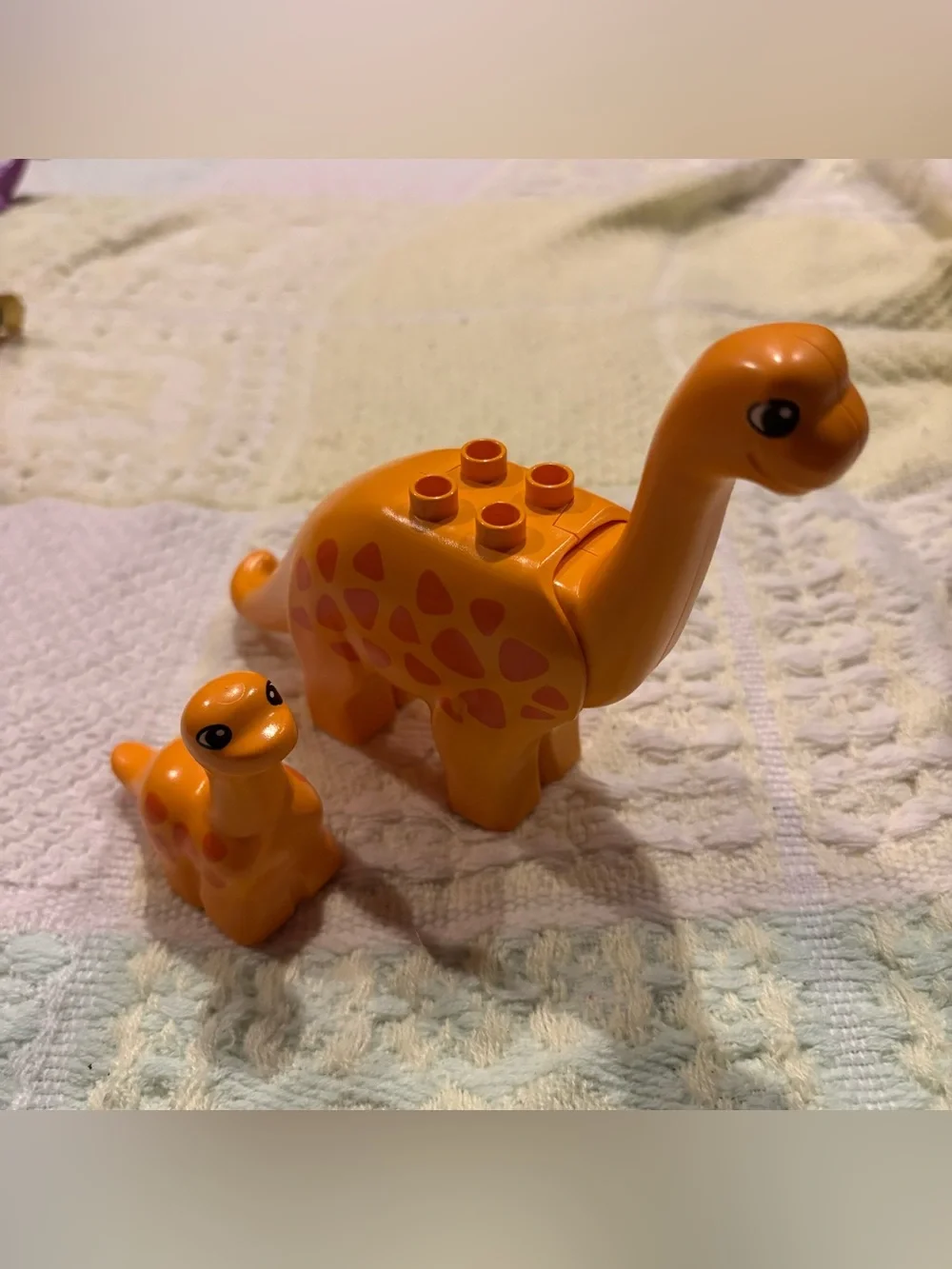 Lego Duplo Dinosaur Animal Lot Of 2 Orange Brontosaurus Mom & Baby Figures